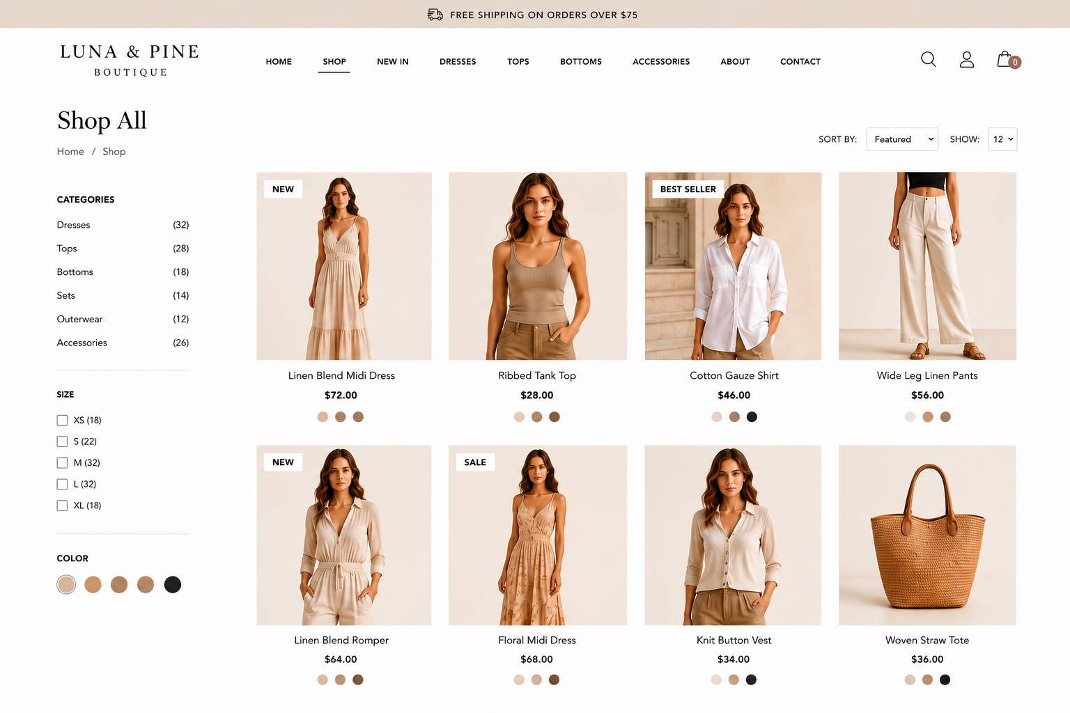 luna shop page