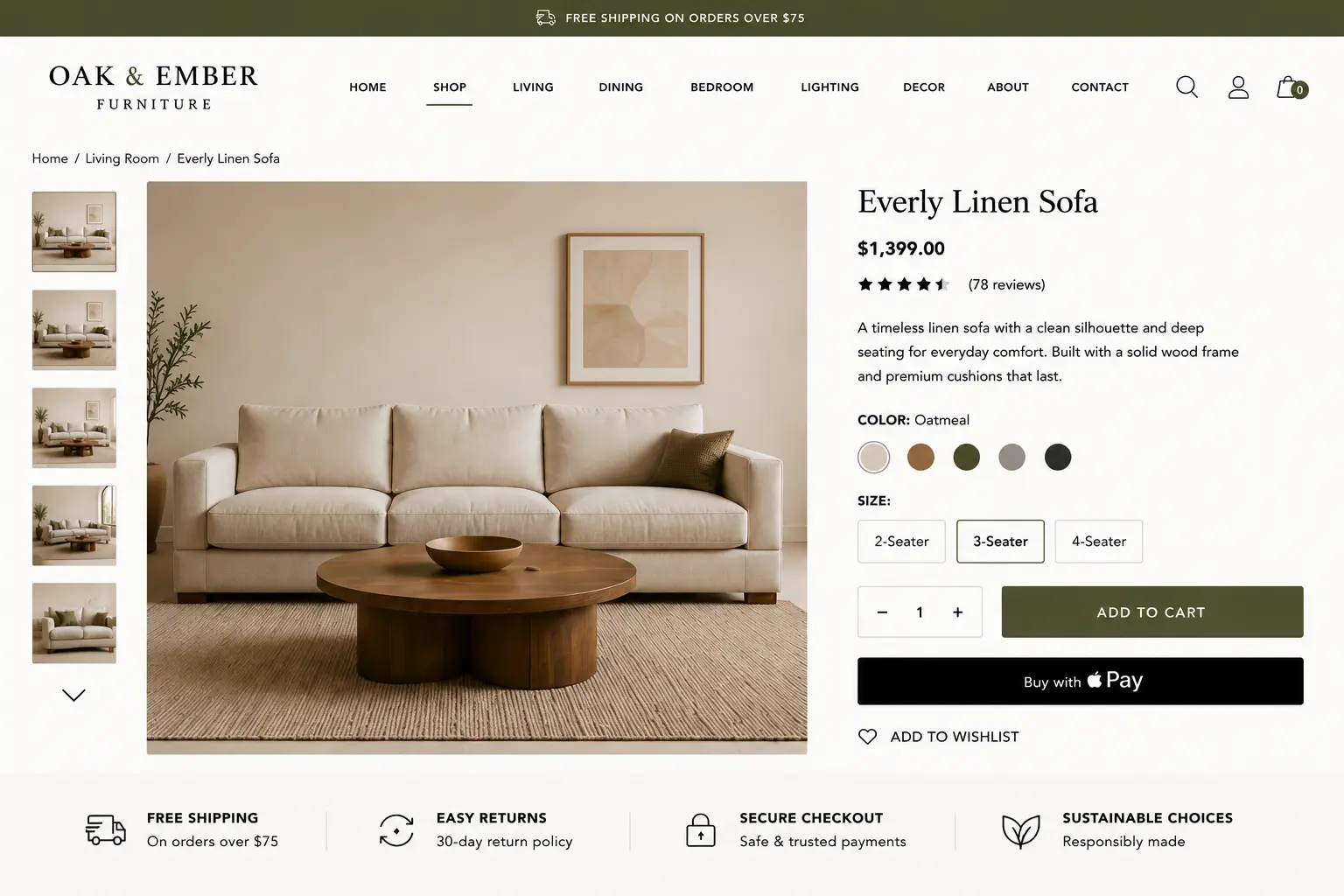 oak and ember product page