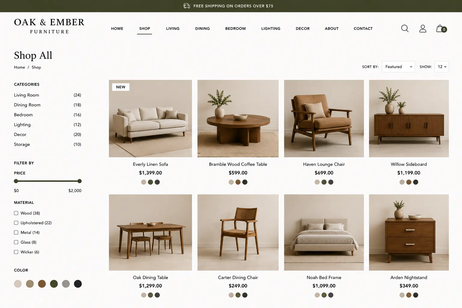 oak and ember shop page